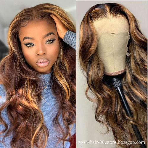 Brazilian Virgin Cuticle Aligned Hair Body Wave Per-Plucked Ombre Highlight 180% Transparent HD Lace Closure 13x6  Lace Wigs